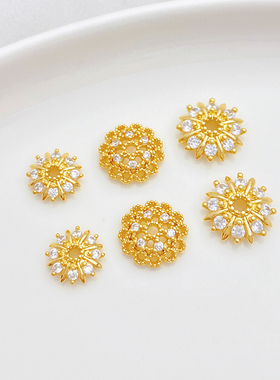 18K包金保色镶锆石花托镂空花帽