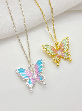 18K包金锆石蝴蝶吊坠手工diy配件