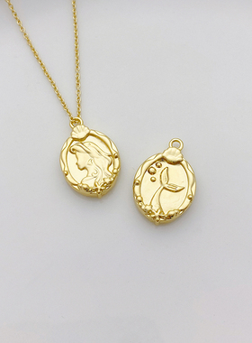 14K包金美人鱼桃心玫瑰花吊坠