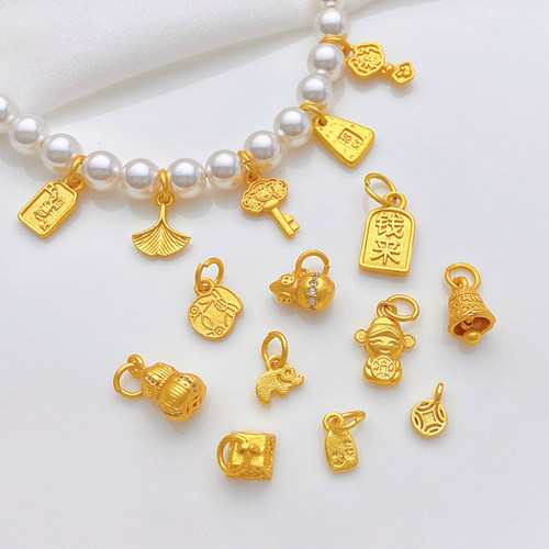 强保色磨砂沙金小吊坠diy配件招财如意福运吉祥手链项链饰品挂件 - 图0