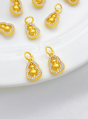 古法金保色微镶锆石葫芦吊坠