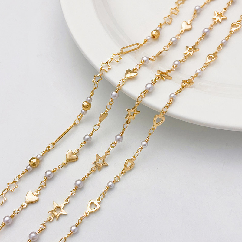 14K包金保色桃心五角星隔珍珠链条散链手工diy手链项链饰品材料,淘宝优惠券,粉丝福利购,淘宝优惠卷