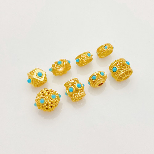 古法金保色镶嵌绿松石散珠隔珠串珠手工diy手链项链饰品材料配件 - 图2