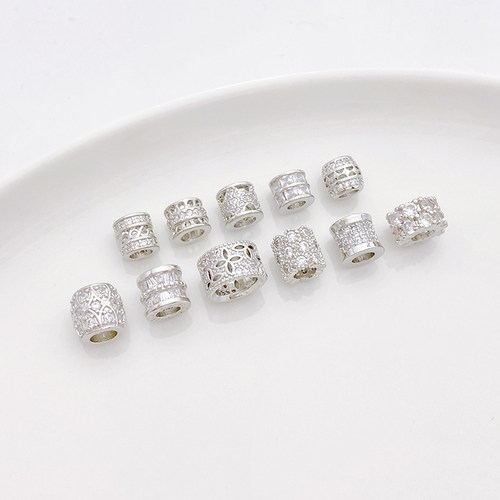白金色保色镶锆石齿轮雪花隔珠桶珠散珠diy串珠手链项链材料配件 - 图3
