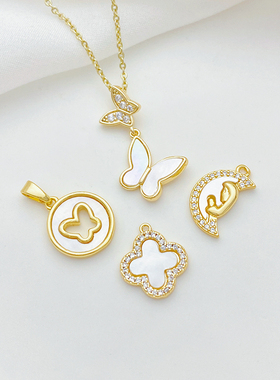 14K包金镶锆贴贝壳爱心水滴吊坠