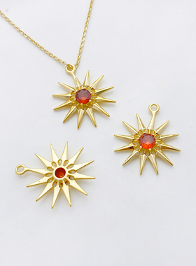 14K包金微镶锆石星星纽扣吊坠