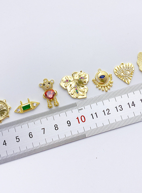 14K包金保色镶锆树叶爱心熊吊坠