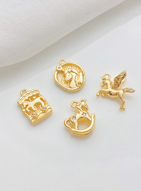 14K包金小马独角兽卡通木马吊坠