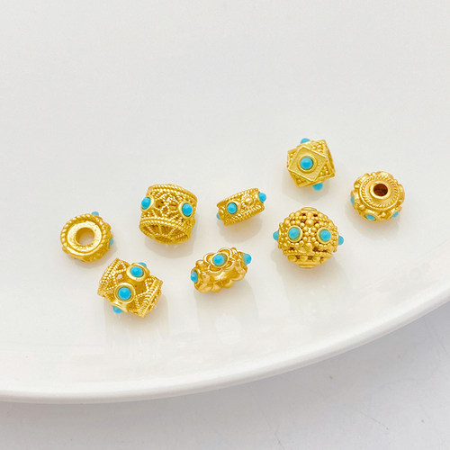 古法金保色镶嵌绿松石散珠隔珠串珠手工diy手链项链饰品材料配件 - 图1