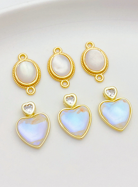 14K包金镶锆桃心椭圆猫眼吊坠