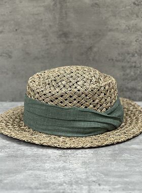 夏季草帽女咸草编凹顶礼帽夏天防晒遮阳帽复古百搭帽草帽女法式