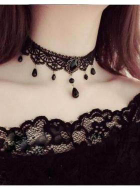 欧美流行外贸款项饰黑蕾丝水晶首饰纯手工锁骨链项链厂家直销推荐