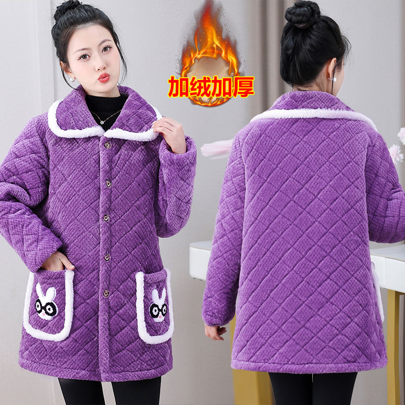 冬季棉服洋气宽松时尚罩衣女外穿兔眼睛加绒保暖棉衣耐脏外套百搭 - 图2