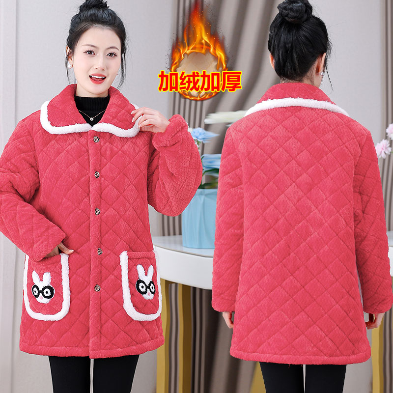 冬季棉服洋气宽松时尚罩衣女外穿兔眼睛加绒保暖棉衣耐脏外套百搭 - 图1