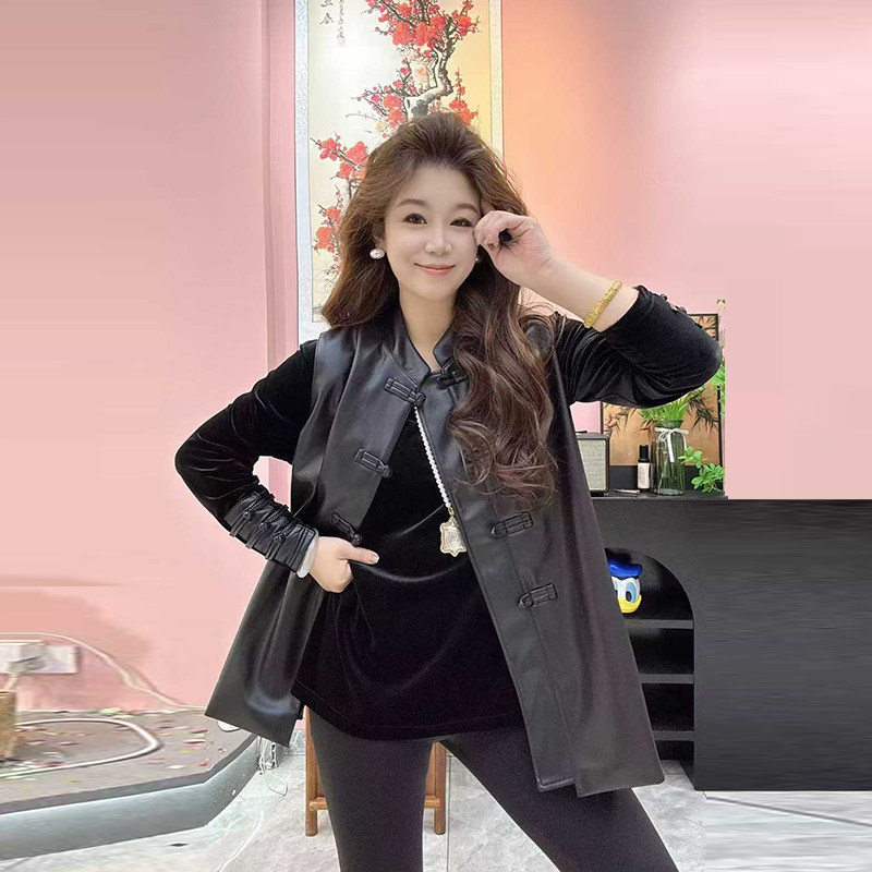 胖MM加肥立领盘扣皮马甲大码女装气质欧洲站时尚黑色洋气百搭坎肩,淘宝优惠券,粉丝福利购,淘宝优惠卷