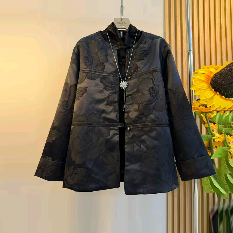 加大码女装圆领长袖开衫暗花棉服外套胖妹妹冬季款时尚新中式上衣,淘宝优惠券,粉丝福利购,淘宝优惠卷