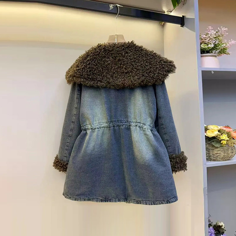 胖妹妹毛毛披肩领收腰牛仔棉服外套大码女装欧洲站冬季款洋气上衣,淘宝优惠券,粉丝福利购,淘宝优惠卷