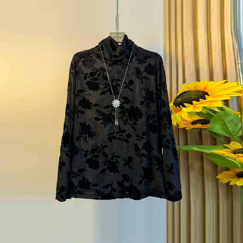 加大码女装拼毛毛AB版马甲高领暗花长袖小衫胖妹妹拼色条裤脚裤子 - 图3