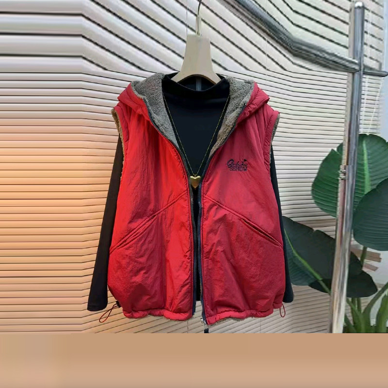 胖妹妹加肥毛毛连帽双兜棉马甲大码女装冬季款宽松简约百搭棉坎肩,淘宝优惠券,粉丝福利购,淘宝优惠卷