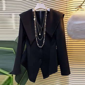 Fat sister black slimming 2023 autumn new simple bottoming shirt plus fat plus size women's lapel on long-sleeved shirts