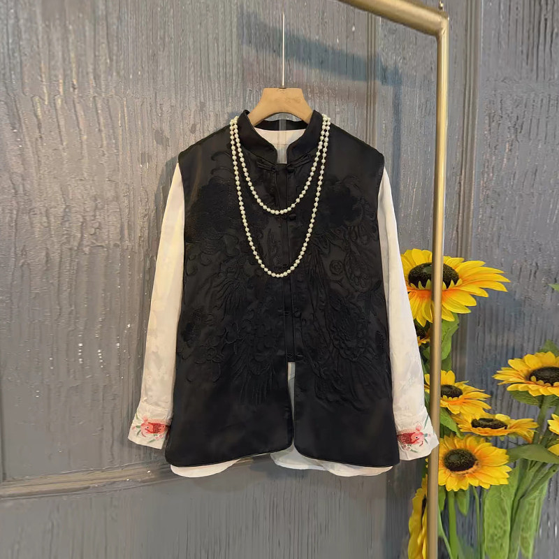 大码女装立领盘扣暗花国风马甲胖妹妹秋冬款韩版花朵袖口长袖小衫,淘宝优惠券,粉丝福利购,淘宝优惠卷