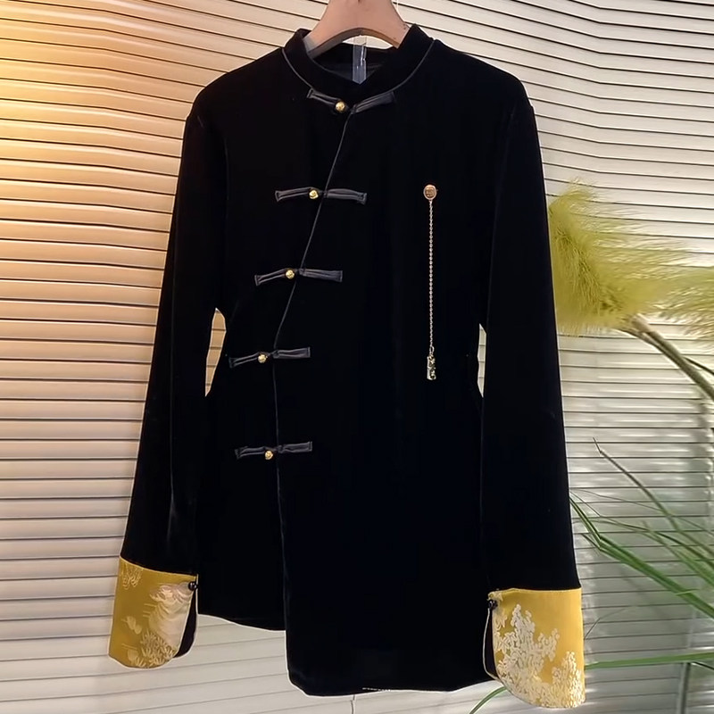 加肥大码女装立领盘扣拼接袖口小衫胖妹妹黑色显瘦气质复古风上衣,淘宝优惠券,粉丝福利购,淘宝优惠卷