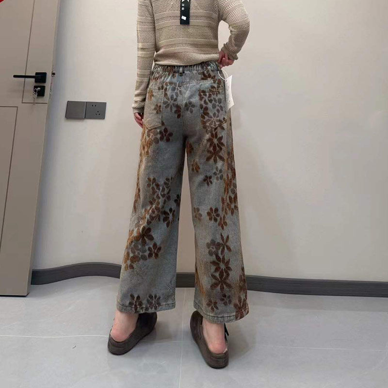 加大码女装花朵阔腿九分裤欧洲站胖妹妹宽松遮胯设计感洋气牛仔裤,淘宝优惠券,粉丝福利购,淘宝优惠卷
