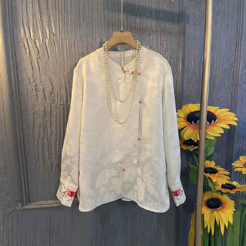 大码女装立领盘扣暗花国风马甲胖妹妹秋冬款韩版花朵袖口长袖小衫,淘宝优惠券,粉丝福利购,淘宝优惠卷