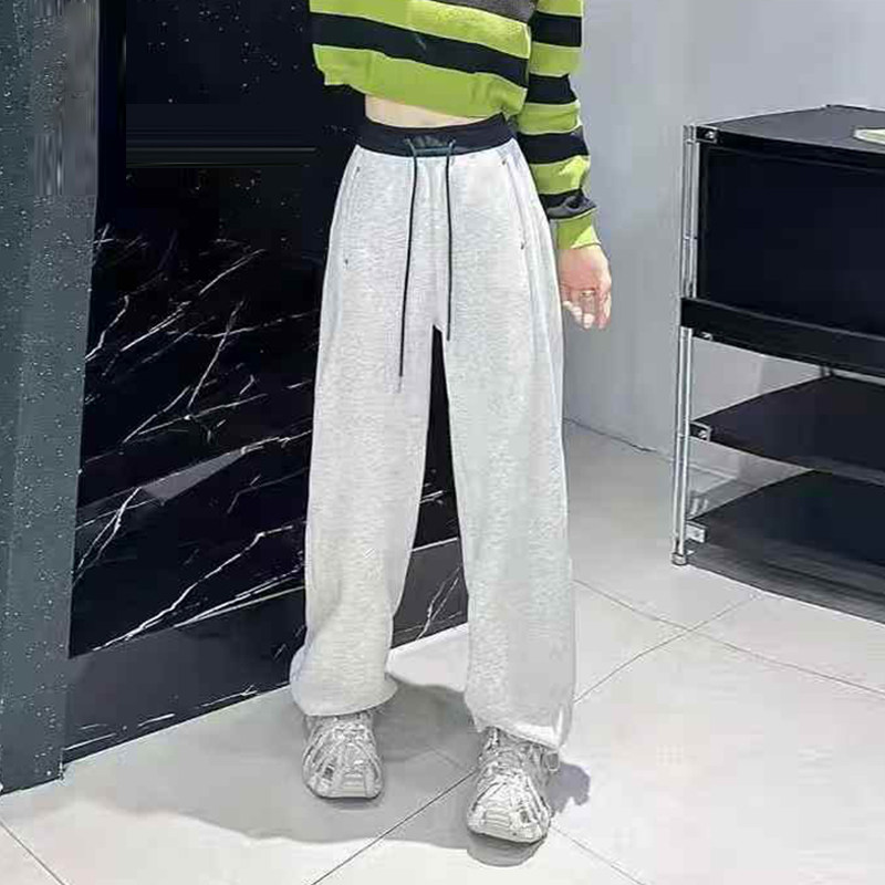 胖妹妹加肥拼色高腰阔腿长裤宽松遮胯大码女装纯色简约休闲裤子潮,淘宝优惠券,粉丝福利购,淘宝优惠卷