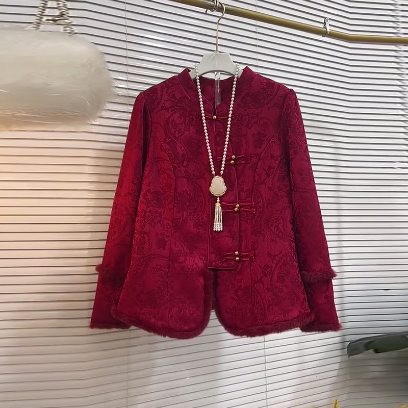 加肥立领盘扣毛毛底摆国风外套大码女装冬季款法式复古风百搭上衣,淘宝优惠券,粉丝福利购,淘宝优惠卷