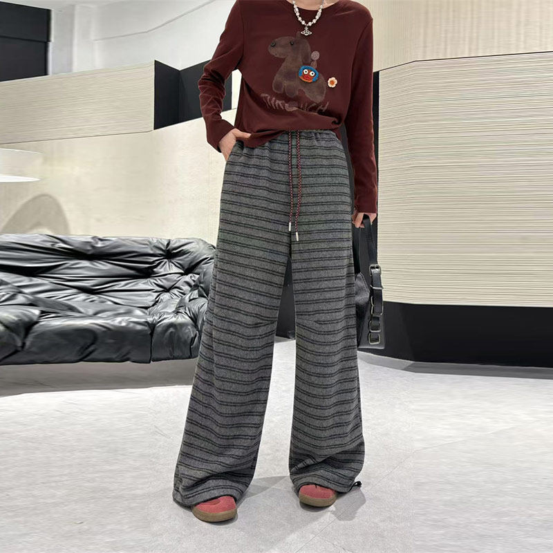 胖MM加肥松紧腰条纹长裤大码女装秋冬款宽松遮胯百搭显瘦休闲裤子,淘宝优惠券,粉丝福利购,淘宝优惠卷
