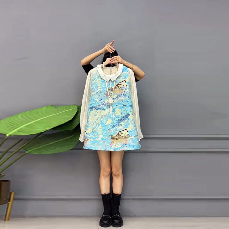 胖妹妹套装斜襟盘扣花纹马甲长袖打底衫加肥大码女装新中式两件套,淘宝优惠券,粉丝福利购,淘宝优惠卷