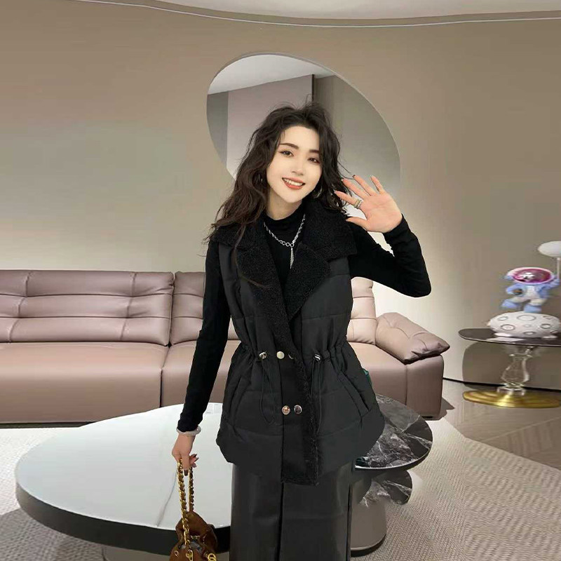 胖MM加肥毛毛翻领收腰棉马甲韩版大码女装冬季款宽松百搭显瘦坎肩,淘宝优惠券,粉丝福利购,淘宝优惠卷