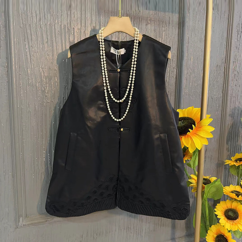 加大码女装压花底摆PU皮马甲盘扣袖口长袖小衫松紧腰丝绒黑色裤子,淘宝优惠券,粉丝福利购,淘宝优惠卷