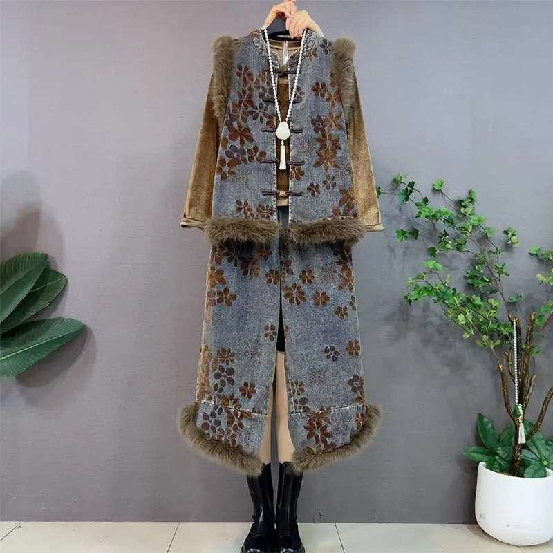 大码女装盘扣马甲阔腿长裤毛毛边牛仔花朵两件套胖妹妹长袖打底衫,淘宝优惠券,粉丝福利购,淘宝优惠卷