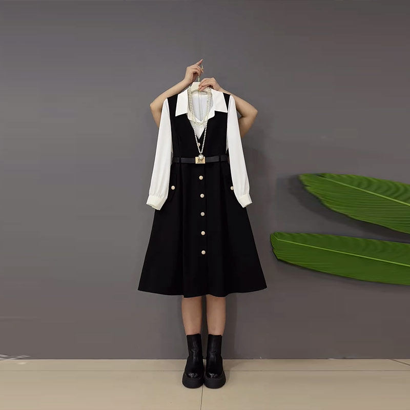 加大码女装翻领长袖衬衫马甲裙两件套胖妹妹气质通勤收腰显瘦套装,淘宝优惠券,粉丝福利购,淘宝优惠卷