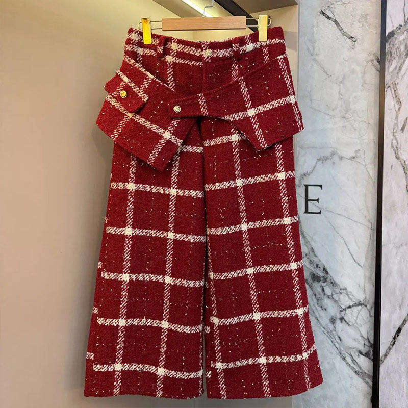 胖妹妹V领格子蝴蝶结马甲高领长袖打底衫阔腿裤气质设计感三件套,淘宝优惠券,粉丝福利购,淘宝优惠卷