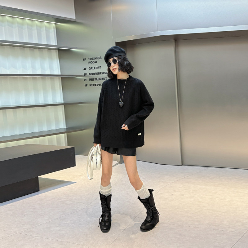 胖妹妹圆领麻花纹长袖针织衫纯色简约宽松遮肚子大码女装休闲上衣,淘宝优惠券,粉丝福利购,淘宝优惠卷