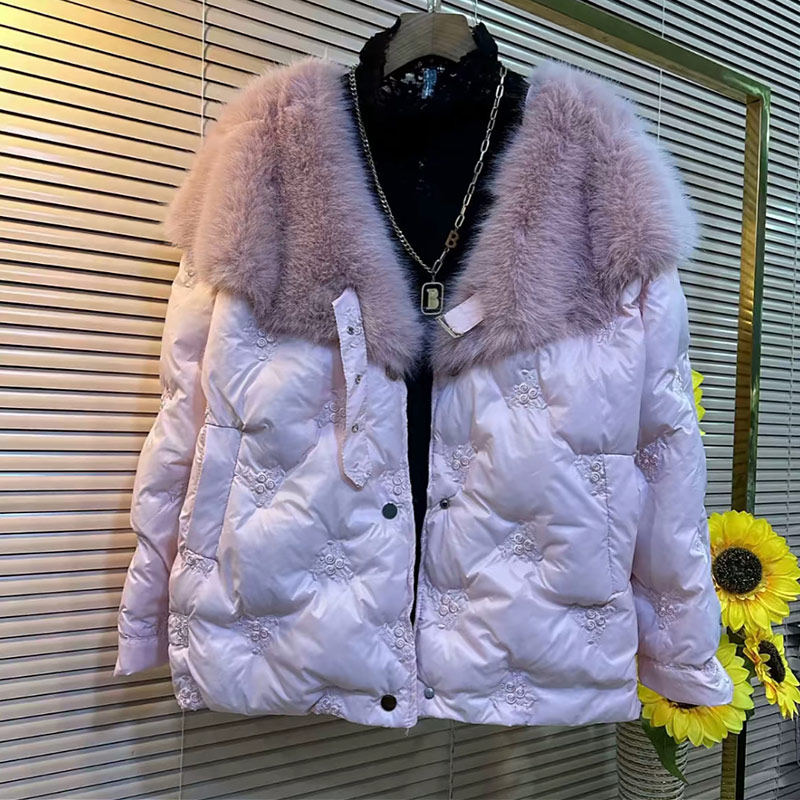 大码女装毛毛翻领长袖棉服外套胖妹妹时尚冬季款百搭减龄保暖上衣 - 图3