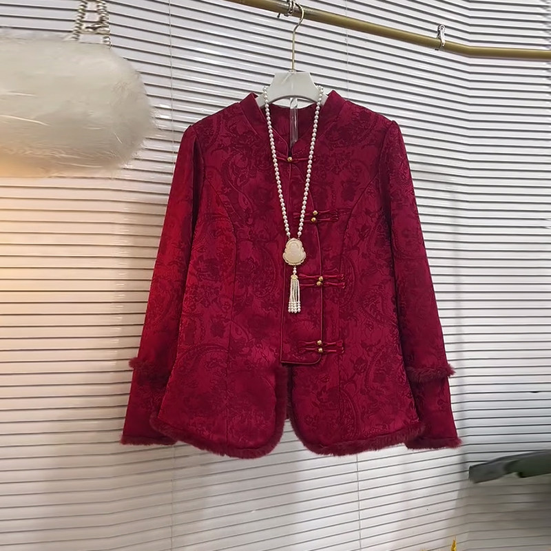 加肥立领盘扣毛毛底摆国风外套大码女装冬季款法式复古风百搭上衣,淘宝优惠券,粉丝福利购,淘宝优惠卷