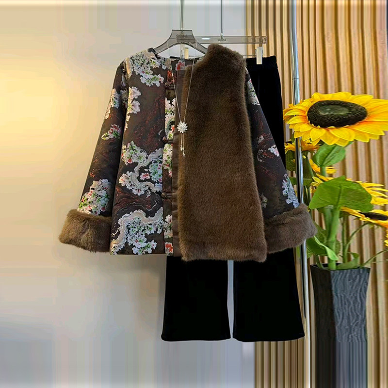 加大码女装拼接羊羔毛国风AB版外套胖妹妹显瘦松紧腰黑色阔腿裤子,淘宝优惠券,粉丝福利购,淘宝优惠卷