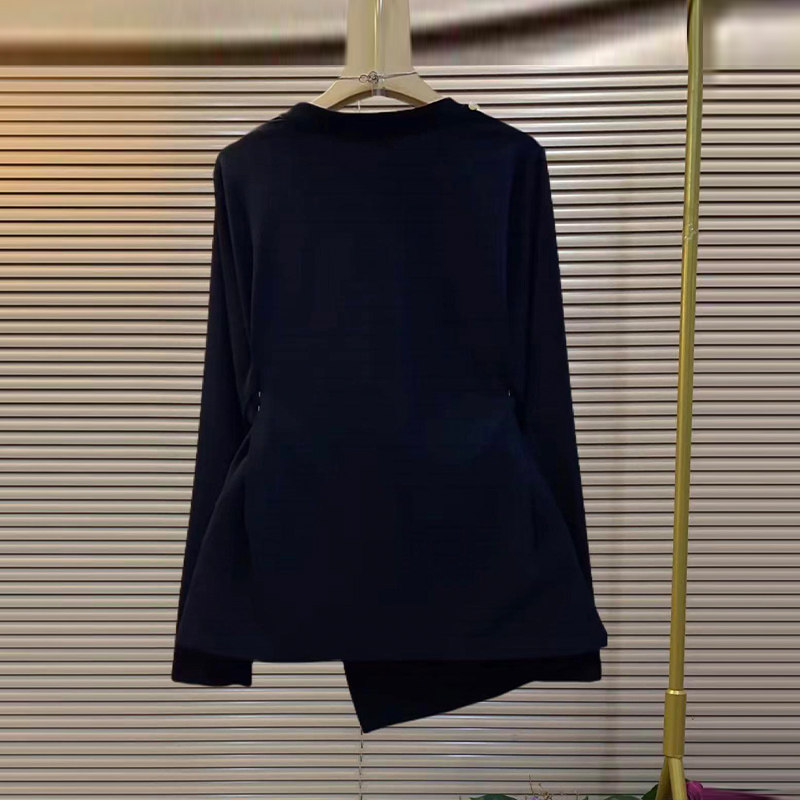 胖妹妹加肥圆领钉珠边侧压褶长袖小衫大码女装轻熟风显瘦黑色上衣,淘宝优惠券,粉丝福利购,淘宝优惠卷