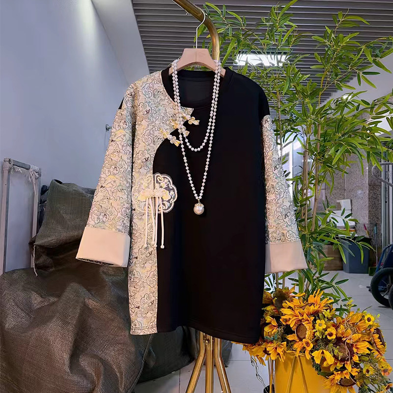 加大码女装流苏盘扣撞色AB版国风上衣胖妹妹2025新款百搭复古小衫,淘宝优惠券,粉丝福利购,淘宝优惠卷