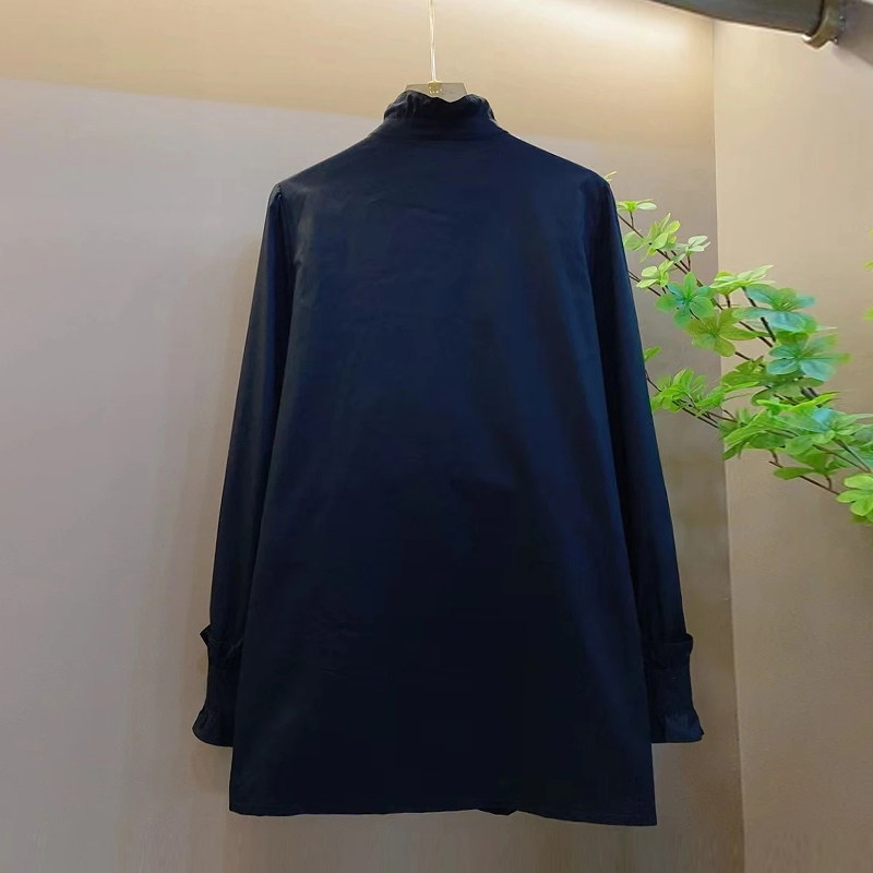 大码女装立领钉珠荷叶边长袖衬衫法式气质通勤洋气胖妹妹百搭上衣,淘宝优惠券,粉丝福利购,淘宝优惠卷