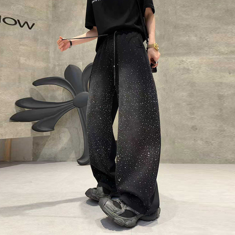 加肥松紧腰亮钻弯刀阔腿长裤胖妹妹宽松遮胯欧洲站洋气减龄休闲裤,淘宝优惠券,粉丝福利购,淘宝优惠卷