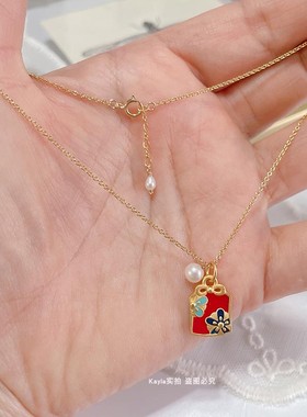 新中式彩色滴油双面花朵吊坠项链