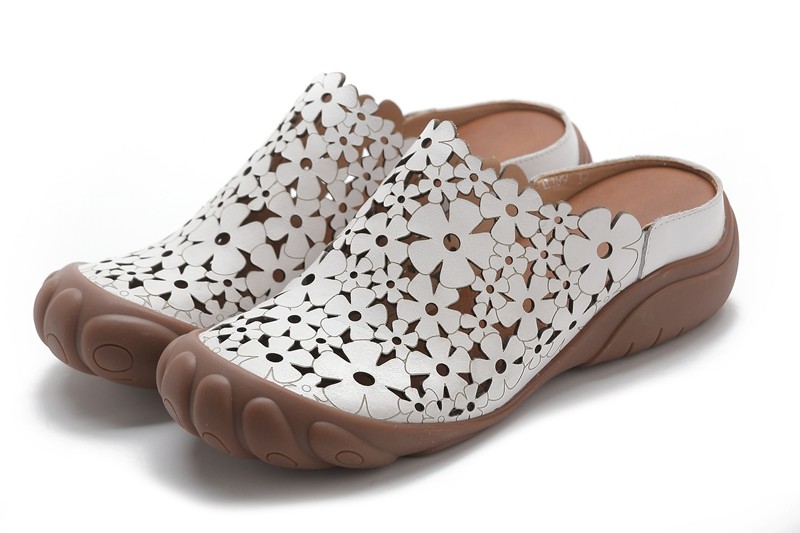 1189春夏真皮牛皮妈妈凉拖手工花朵镂空洞洞中跟圆头包头女拖鞋新,淘宝优惠券,粉丝福利购,淘宝优惠卷