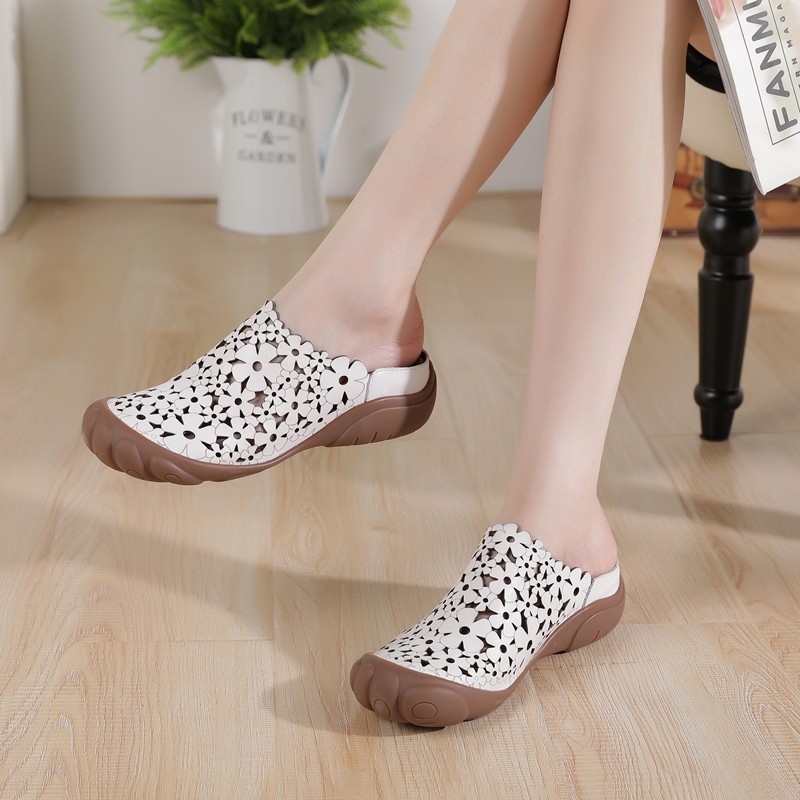 1189春夏真皮牛皮妈妈凉拖手工花朵镂空洞洞中跟圆头包头女拖鞋新,淘宝优惠券,粉丝福利购,淘宝优惠卷