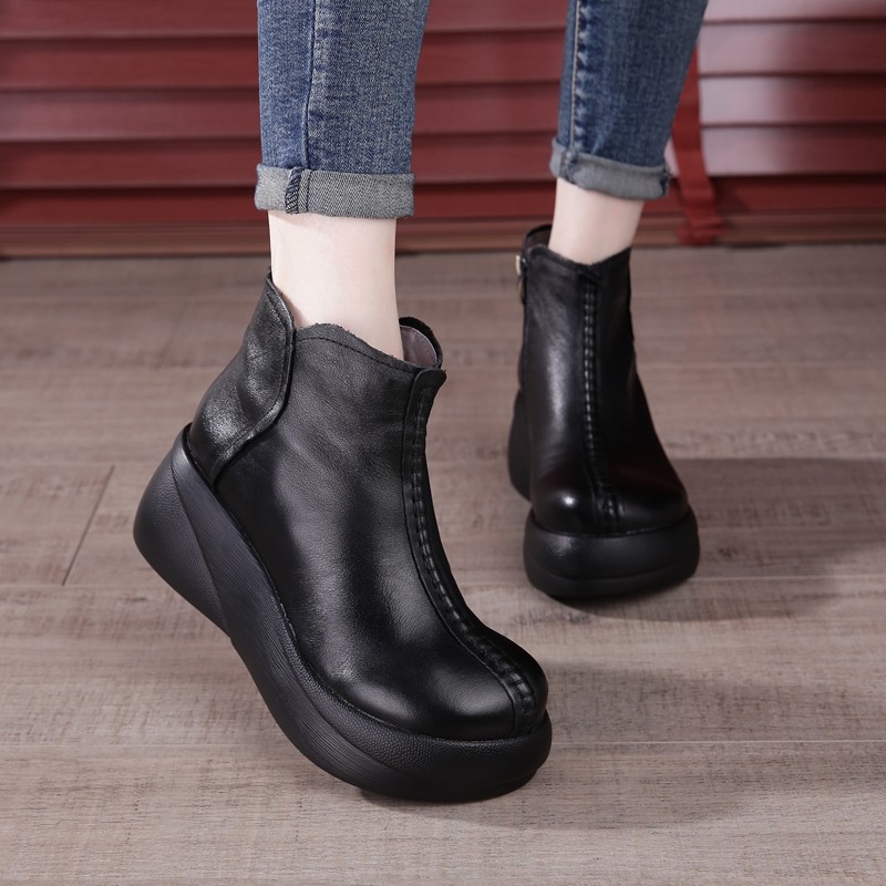 9081中缝厚底靴软底真皮松糕妈妈鞋马丁靴皮靴短靴冬新款单靴复古,淘宝优惠券,粉丝福利购,淘宝优惠卷