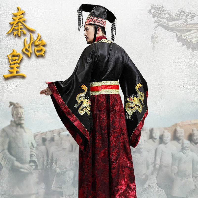 古装天子帝王衣服秦始皇汉武大帝服装古代皇帝帽子绣花龙袍演出服